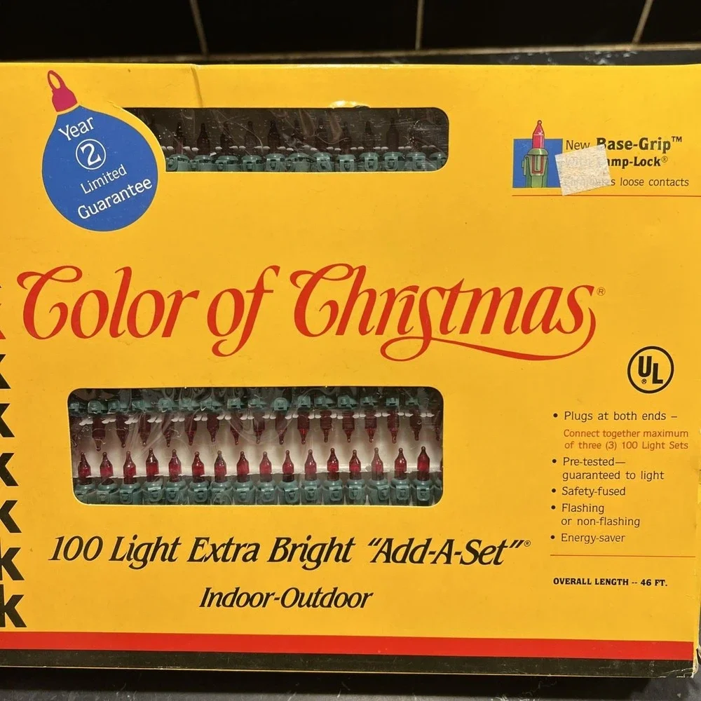 Vintage Kodak Color of Christmas 100 Red Lights Extra Bright Add A Set